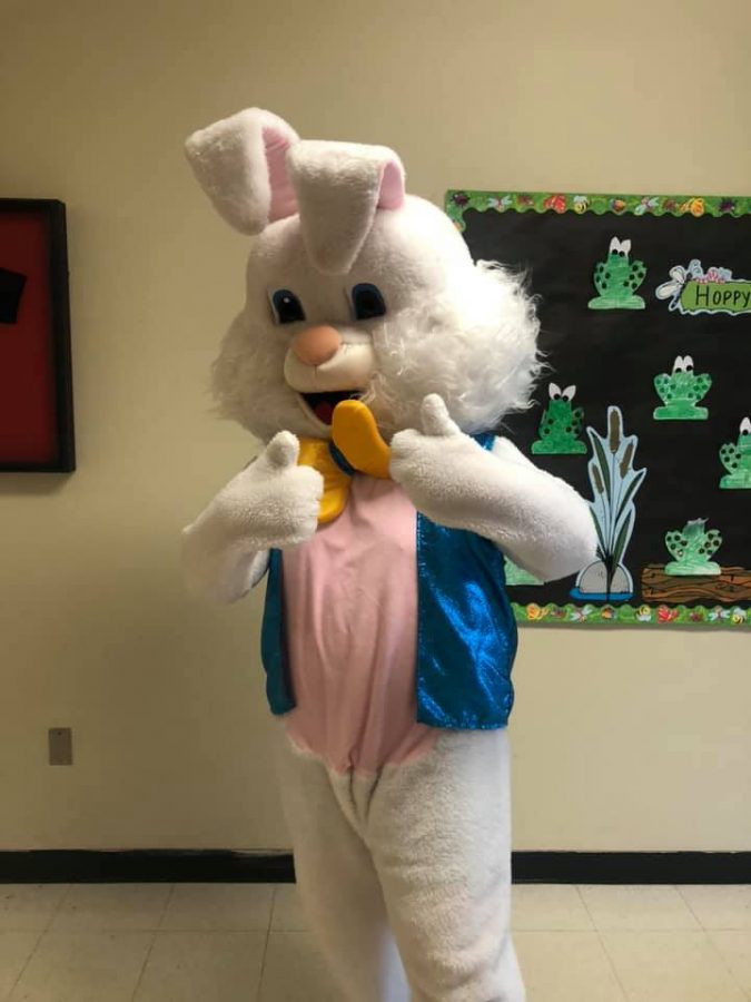 The Easter Bunny gives a thumbs up after his visit to RA. 