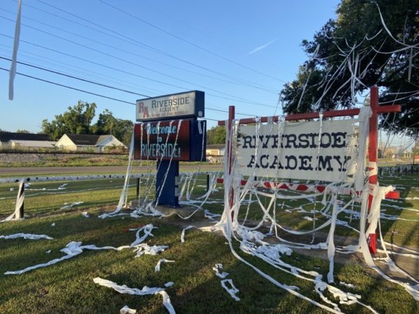 The Class of 24 carried on the senior tradition of rolling the school. Of course, then they had to clean it all up. 
