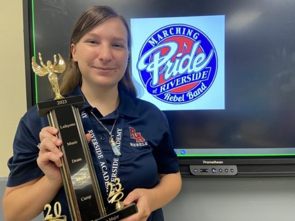 Melanie Roussel, the Drum Major of the Marching Pride of Riverside, won the award for Most Outstanding Drum Major at the Lafayette Music Drum Major Camp this summer. 