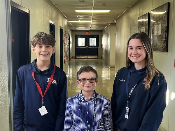 The 2023 Students of the Year are, from left, eighth grader Liam Naquin, fifth grader Paxton Wheelahan and senior Corrin Cashio. 