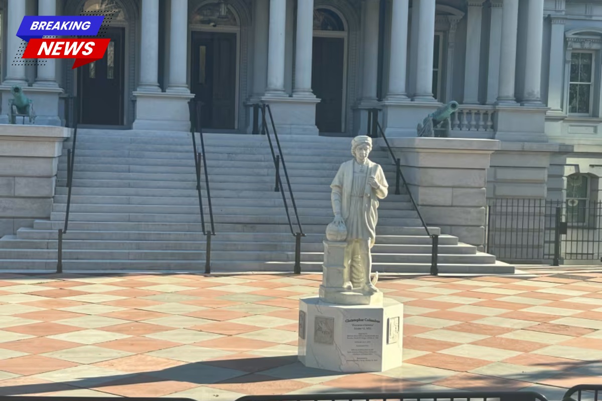 A statue of Christopher Columbus has been installed on the White House grounds