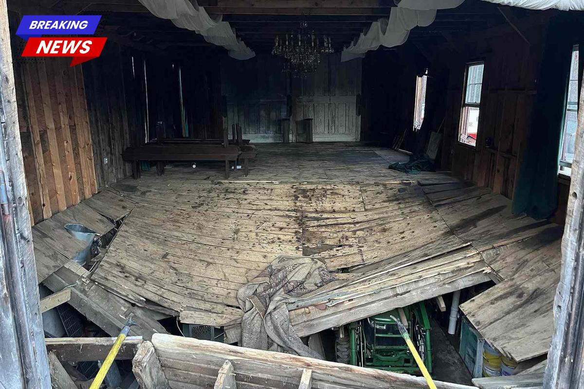 At least 70 wedding guests fell 8ft through floorboards, with six injured, while dozens remain trapped among wooden beams