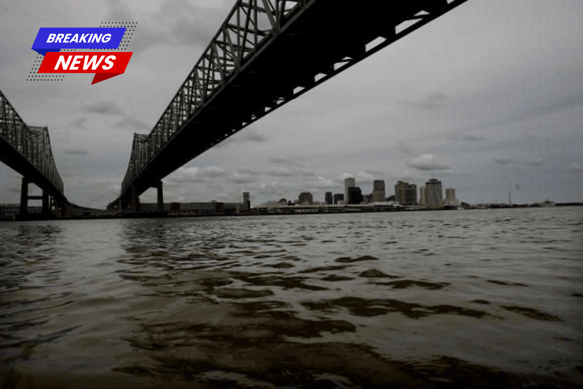A man cools off in the Mississippi River, ignoring protection warnings