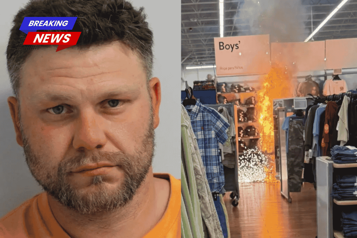 Masked man set fire to Walmart's children's apparel area using camping gasoline and fireworks to distract from a major jewelry robbery, authorities say